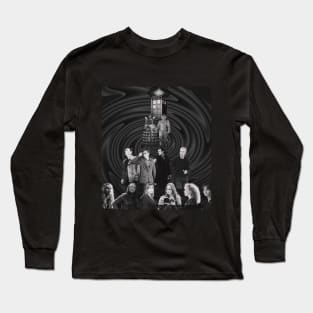black and white Dr Who Long Sleeve T-Shirt